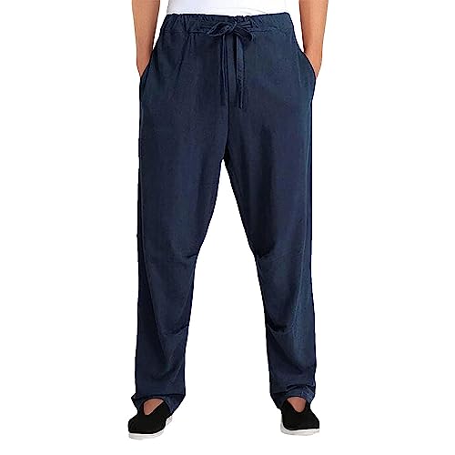 Rubruan Kung Fu Training Leinenhose – Traditionelle Chinesische Kampfkunst Taichi Wushu Haremshose Herren Damen Lange Freizeithose Frühling Sommer Hose Trainingshose Retro Stil (Blau, M) von Rubruan