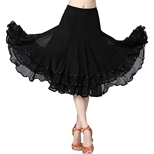 Rubruan Latin Tanz Damen Rock – Latein Tänze Walzer Tango Jazz Salsa Rumba Modern Dance Performance Party Kostüm Dehnbar Midirock Tanzkleid für Frauen Mädchen (Schwarz) von Rubruan