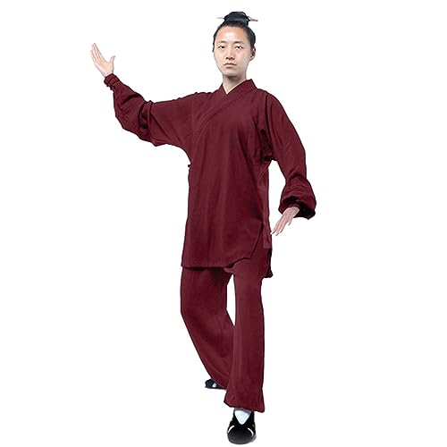 Rubruan Tai Chi Uniform Anzug – Chinesische Kampfkunst Kung Fu Wing Chun Shaolin Trainingsanzug Unisex Taoistische Dao Kleidung Jacke Hose – Hanf (3XL, Rot) von Rubruan