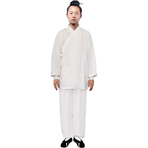 Rubruan Tai Chi Uniform Anzug – Chinesische Kampfkunst Kung Fu Wing Chun Shaolin Trainingsanzug Unisex Taoistische Dao Kleidung Jacke Hose – Hanf (M, Weiß) von Rubruan
