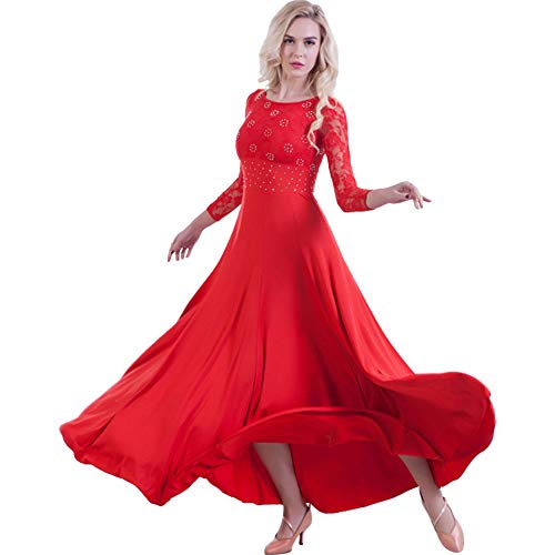 Rubruan Tanzabend Ballkleid Tanz Kleider - Professionelle Moderne Ballsaal Tänze Latein Walzer Tango Swingfox Quickstepp Trikot Accessoires Kostüm Spitzen Pailletten Langarm Tanzkleider für Damen von Rubruan