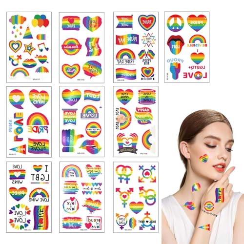 10 PCS Stolz Tattoos Temporäre Regenbogen für Männer und Frauen Zubehör Homosexuell Temporäre Tattoos Fake Parade Schmetterling Liebe Stolz Tag Party Rave (10pc) von Rubu22a