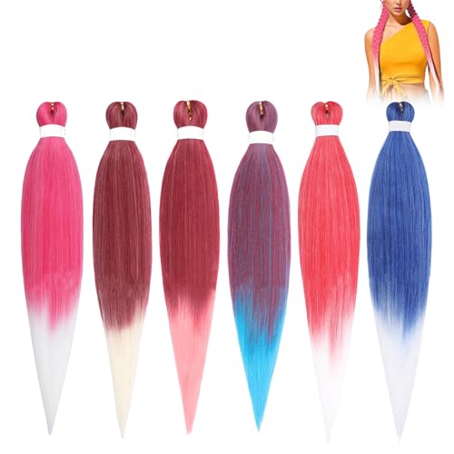 2 Stk Kunsthaar zum Einflechten 66 cm, Haarsträhnen zum Braiding Hair, Braids Extensions, Geflochtener Zopf Haarteil, Bunte Haarsträhnen Flechthaar für Kinder Party Urlaub Karneval Deko (2, A) von Rubu22a