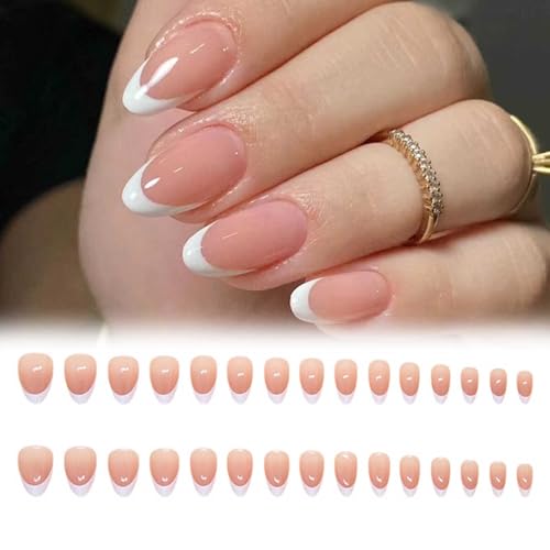 30pcs Farbverlauf French Tipp Press on Nails Mandel Gefälschte Nägel Chrom False Nails Glänzend Vollabdeckung Falsche Nägel, Klebe Akrylische für Frauen Maniküre (Rosa, 60pcs) von Rubu22a