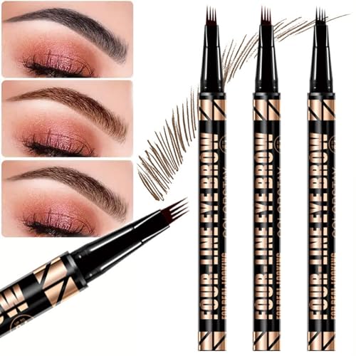 4PC Augenbrauenstift,Microblading Augenbrauenstift mit 4 Gabelspitzen,Wasserdichter und Schweißfester,Wischfest Eyebrow Pencil Kann (Schwarz+Braun+Dunkelbraun, 3pc) von Rubu22a