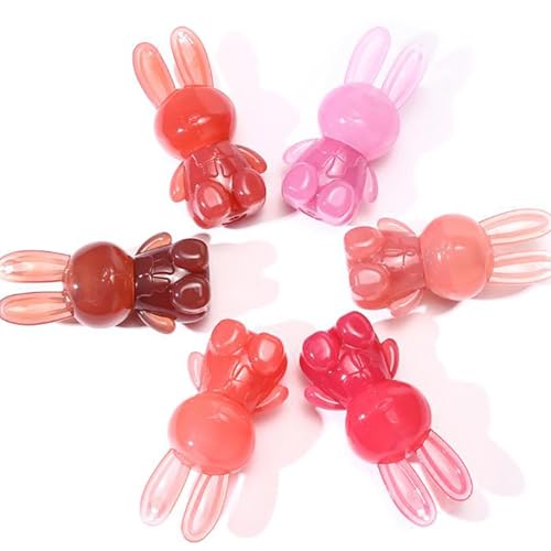 6 Farben Lippenstift Feuchtigkeits Glanz Lipstick set,Cute Rabbit Lip Glaze 2 in 1 Key Chain Lip Gloss Lip Stain, Waterproof Non-Stick Cup Long Lasting Lip Clay Cute Lip Makeup (6 Farben, 6pc) von Rubu22a