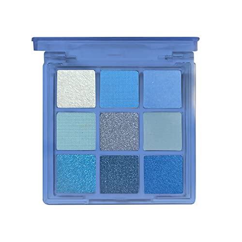 Blau Lidschatten-Palette in 9 Farben, matt und perlschwarz, Smoky Lidschatten, Make-up, silberner Glitzer, grauer Lidschatten mit Spiegel, wasserdicht (Blau) (Blau) von Rubu22a