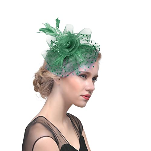 Haarschmuck Haargummis Mädchen Hut für Frauen Tea Party Stirnband Hochzeit Cocktail Mesh Federn Haarspange Schmuckkästchen Mädchen Haargummi Damen (Green, One Size) von Rubu22a