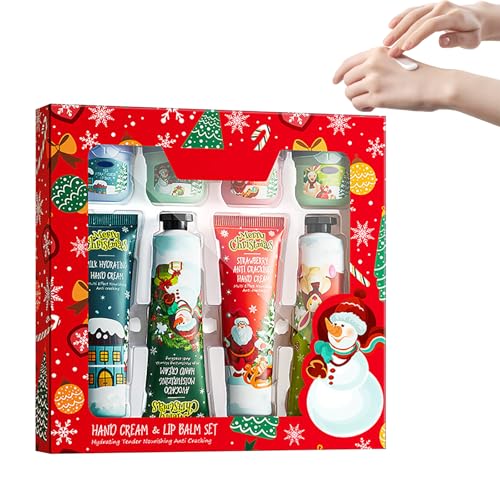 Handcreme+Lippenstift Weihnachten Set, 4PCS Lippenstift Set, 4PCS Sheabutter Handcremes Kit, Kleinigkeiten für Adventskalender Frauen, Geschenk für Frauen (A) von Rubu22a