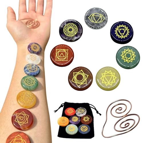 Rubu22a 7 Energiesteine Armband Edelstein Armbänder Natürliche Chakra Steine Yoga Armband Reiki Energietherapie Glückbringen Edelstein für Damen Herren (7 colors) von Rubu22a