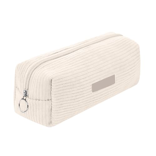 Rubu22a Mäppchen Cord-Stoff, Federmäppchen Milchig Weiß für Mädchen Teenager, Federtasche Stiftetasche Stiftemappe Pencil Case Schulmäppchen (1, Weiß) von Rubu22a
