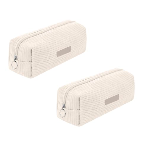 Rubu22a Mäppchen Cord-Stoff, Federmäppchen Milchig Weiß für Mädchen Teenager, Federtasche Stiftetasche Stiftemappe Pencil Case Schulmäppchen (2, Weiß) von Rubu22a