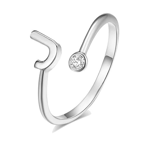 Rubu22a Modische plattierte Silber-Öffnungsbuchstaben mit -verstellbarem Ring-Damen-Schmuck Ringer Ml (J, One Size) von Rubu22a