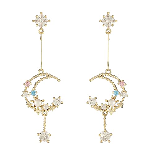 Rubu22a Mond-Nacht-Silber und -hängende lange Stern-Nadel-Ohrringe und Perlen-Tropfen-Ohrringe Ohrringe Ohrringe Perlen Silber 925 Set von Rubu22a