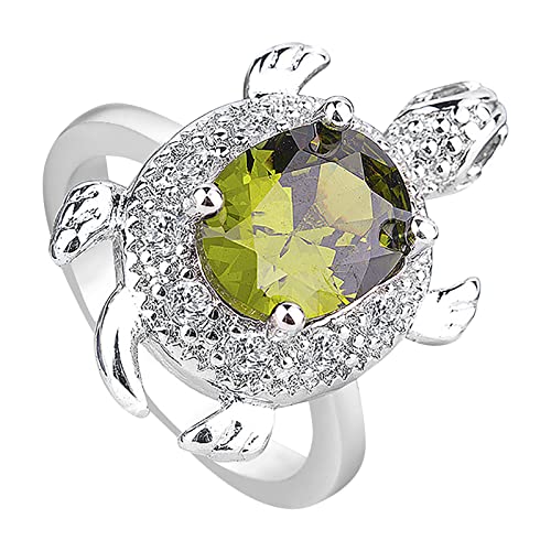 Rubu22a Sterling Silber Schildkröte Ring grüner Opal Ring Schildkröte Schmuck Langlebigkeit Geschenk Ringe Damen Set Verstellbar (Silver, 10) von Rubu22a