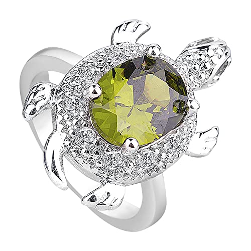 Rubu22a Sterling Silber Schildkröte Ring grüner Opal Ring Schildkröte Schmuck Langlebigkeit Geschenk Ringe Damen Set Verstellbar (Silver, 6) von Rubu22a