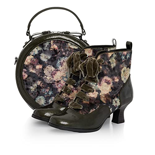 Ruby Shoo Beth Schnürschuh mit mittelhohem Absatz, viktorianischer Stiefel und passender Alberta-Tasche, olivgrün, 39 EU von Ruby Shoo