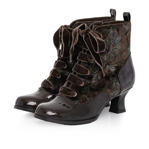 Ruby Shoo Beth Schnürschuh viktorianischer Stiefel mit mittelhohem Absatz und lila/schwarzen Schnürsenkeln, Größe 36-42, bronze, 40 EU von Ruby Shoo
