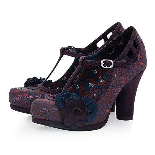 Ruby Shoo Damen Valerie Floral T-Bar Plateauschuh, aubergine, 38 EU von Ruby Shoo