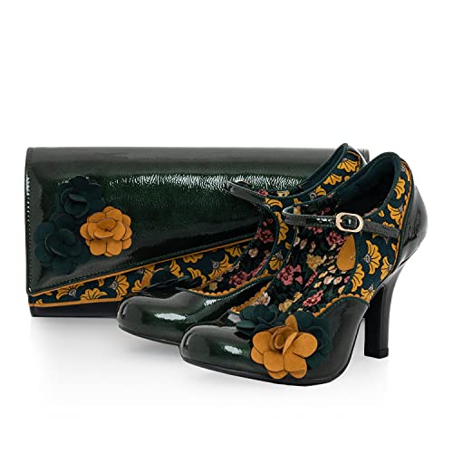 Ruby Shoo Quinn Mary Jane Lackschuhe mit hohem Absatz und passender Perth-Tasche, waldgrün, 37 EU von Ruby Shoo
