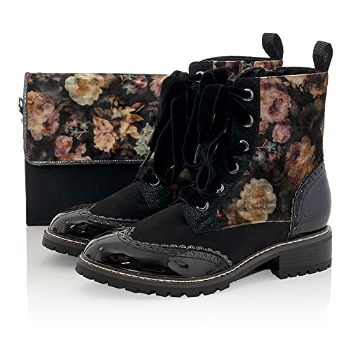 Ruby Shoo Sante Chunky Flexible Schnürstiefel und passende Adelaide Tasche, black floral, 37 EU von Ruby Shoo