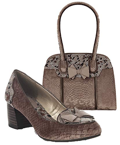 Ruby Shoo Thalia Damen Pumps mit niedrigem Blockabsatz und passender Kobe Schultertasche, Braun - Nerz Rehkitz Beige - Größe: 42 EU von Ruby Shoo