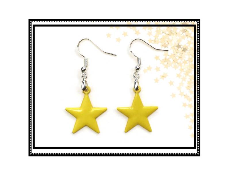 Gelbe Sterne Ohrringe, Clip-On Option von RubyAppleJewelry