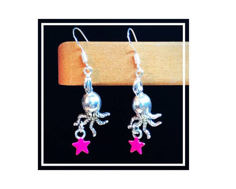 Oktopus Ohrringe, Pink Stern Ohrringe Oktopus Ohrringe, Pink Stern Ohrringe von RubyAppleJewelry