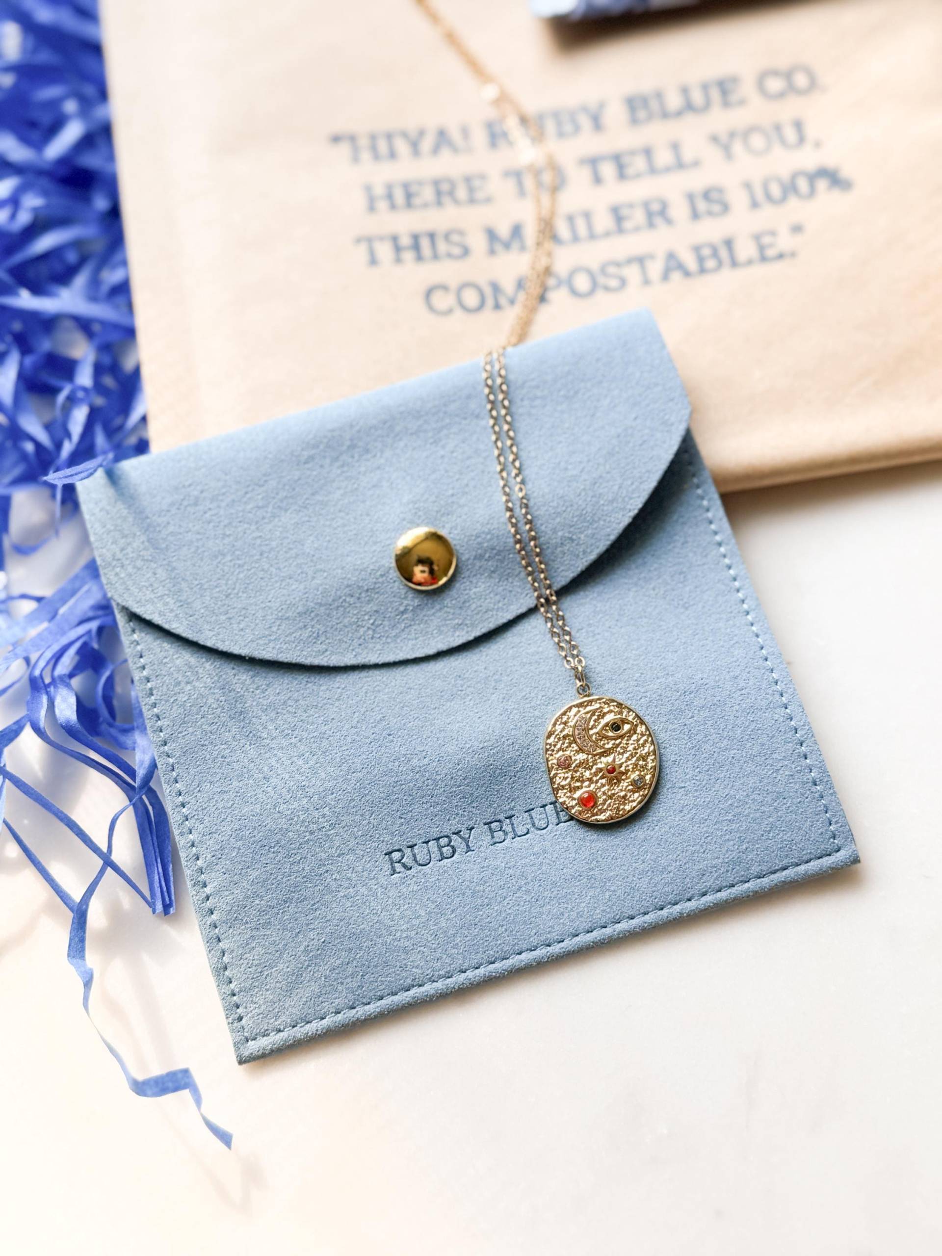 Mond-stern-Evil Eye Halskette, 14K Gold Vermeil Celestial Schmuck von RubyBlueCo