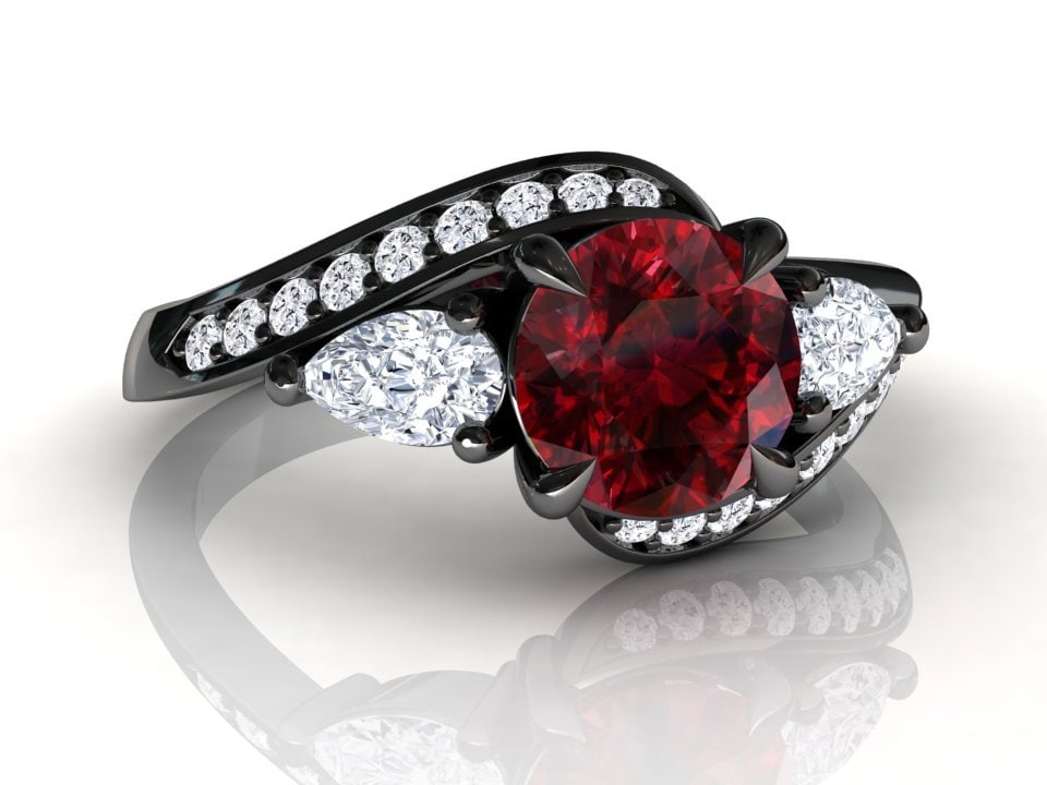 Gold Rubin Verlobungsring | Bypass Drei Stein Ring Natürliche Diamanten Jubiläumsring Edelstein von RubyJewelryStudio