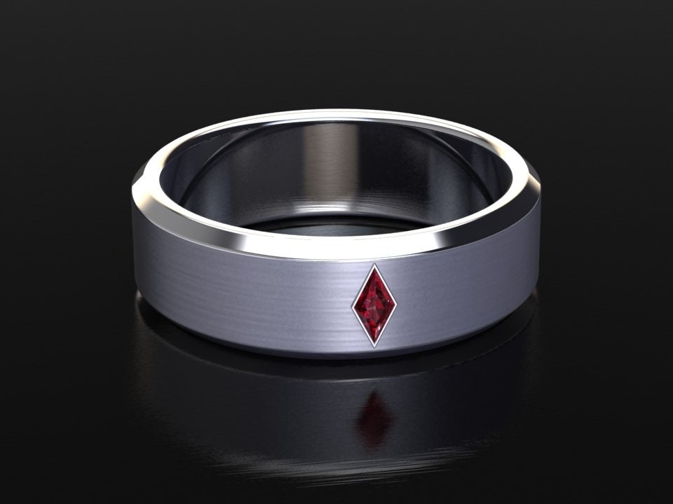 Herren Ehering, Rubin 6, 5mm Band, Gebürstet Finish Mitte, Unisex, Kite Form Hochzeit, Weiß Gold Ehering von RubyJewelryStudio