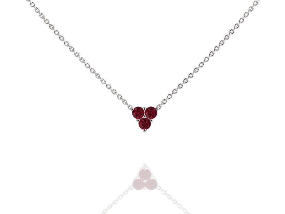 Rubin Layering Halskette, 14K Massiv Weiß Gold Damen Drei Stein Cluster, Jahrestag Geschenk, Juli Geburtsstein Minimalist Schmuck von RubyJewelryStudio