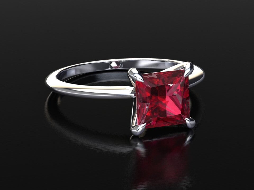 Rubin Ring/14K Weißgold Verlobungsring Jahrestag Prinzessin Cut Solitär Geschenk Versprechen Rubin Ring/14K Weißgold Verlobungsring Jahrestag Prinzessin Cut Solitär Geschenk Versprechen von RubyJewelryStudio