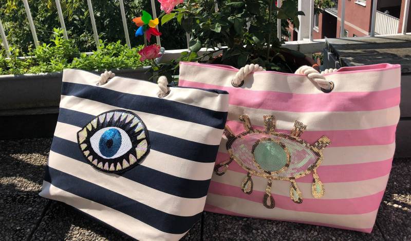 Beach Bag , Unisex Canvas Tote Bag For Shopping, Big Jute Bag, Shopping With Evil Eye, Cotton Beach, Ecofriendly Gift von RubyLines