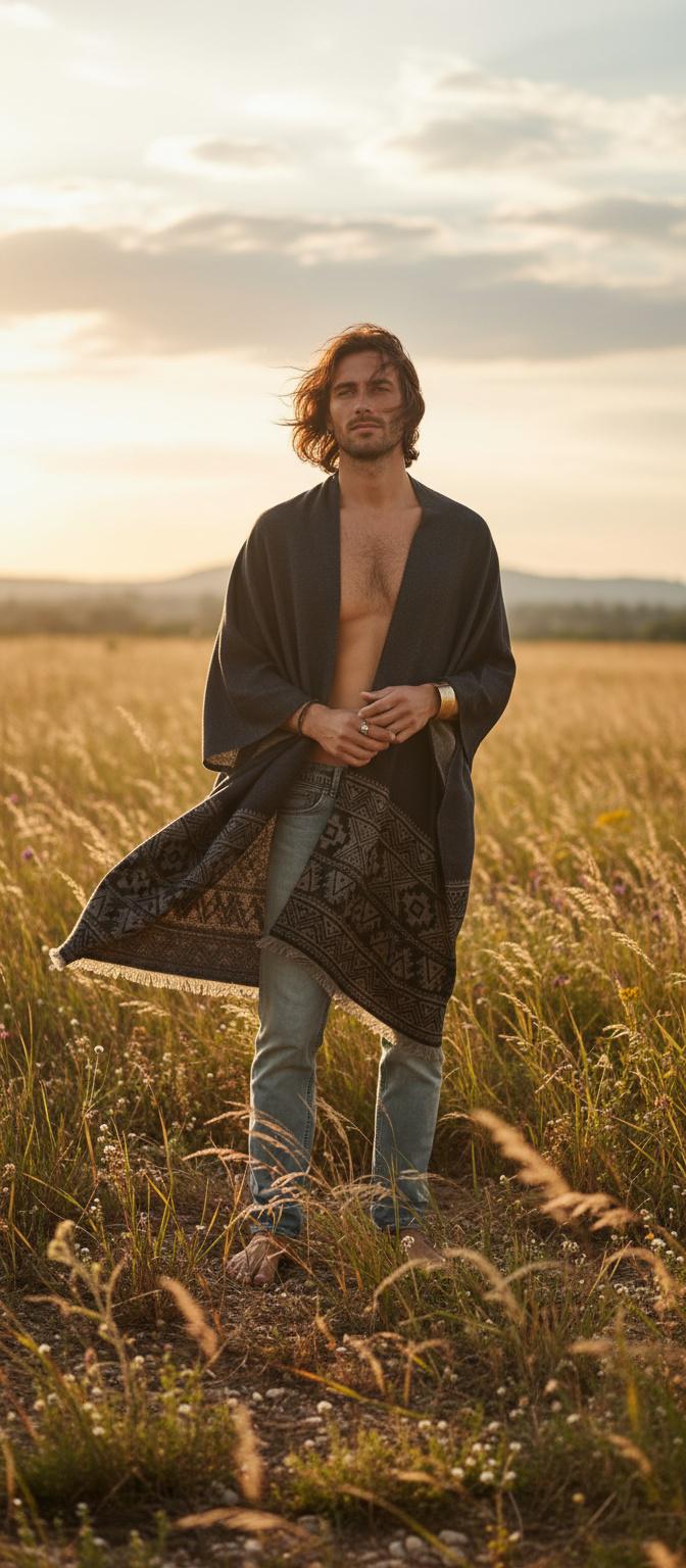 Boho Cardigan - One Size Festival Outfit -Kimono Mit Ethno Muster- Curvy Damen Kimono- Handmade Strickjacke-Größe S Bis 3xl- Fransensaum von RubyLines