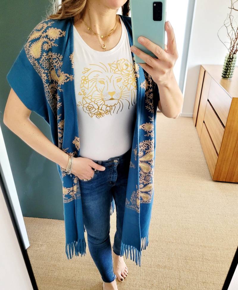 Boho Weste Mit Fransen in Blau | Bestickte Ärmellose Handmade Festival Cardigan Gr. S-xl von RubyLines