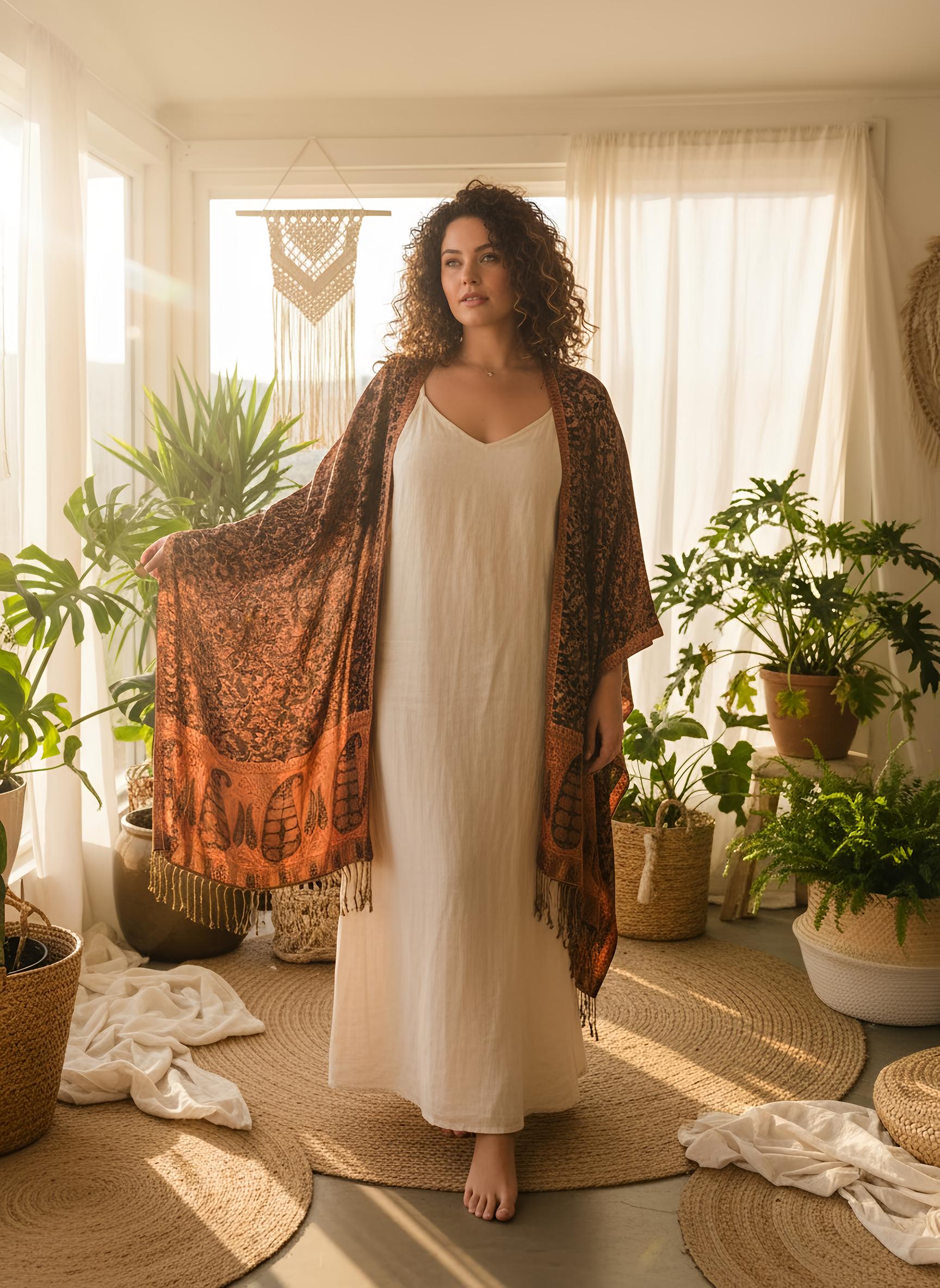 Braun Orange Kimono Damen, Langer Boho-Cardigan, Paisley-Print-Kimono, Leichter Cardigan, Gemusterte Jacke, Grün-Goldener Kimono, Men Braun Orange Kimono Damen, Langer Boho-Cardigan, Paisley-Print-Kimono, Leichter Cardigan, Gemusterte Jacke, Grün-Goldener Kimono, Men von RubyLines