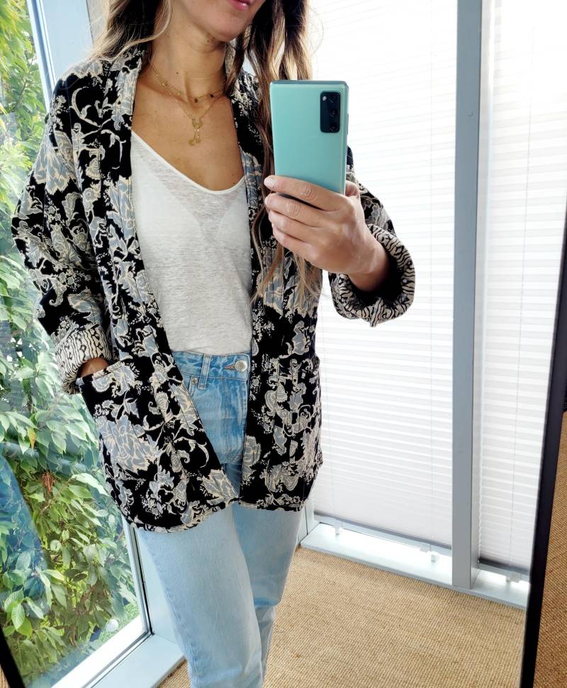 Cotton Boho Cardigan Women, Colorful Jacket, Light Casual Übergangsjacke, Quilted With Ethno Print von RubyLines