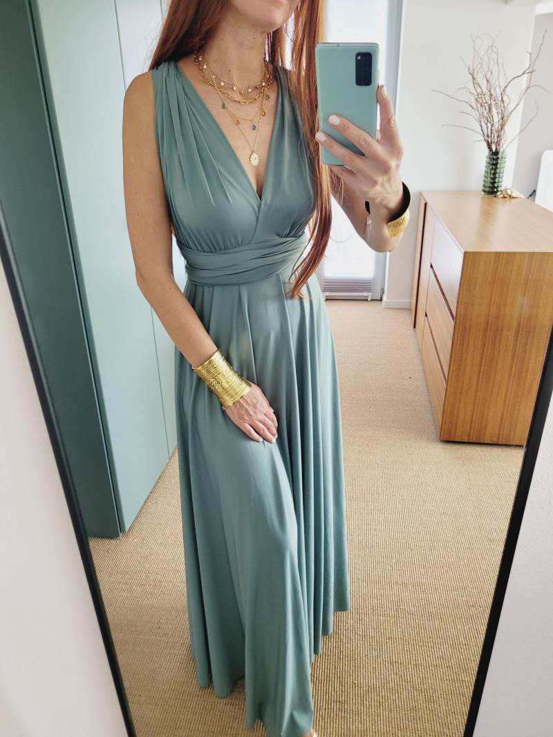 Customized Sagegreen Infinity Dress, Multi Wrap Long Beach Wedding Bridesmaid Maxi Plus Size Plain Dress von RubyLines
