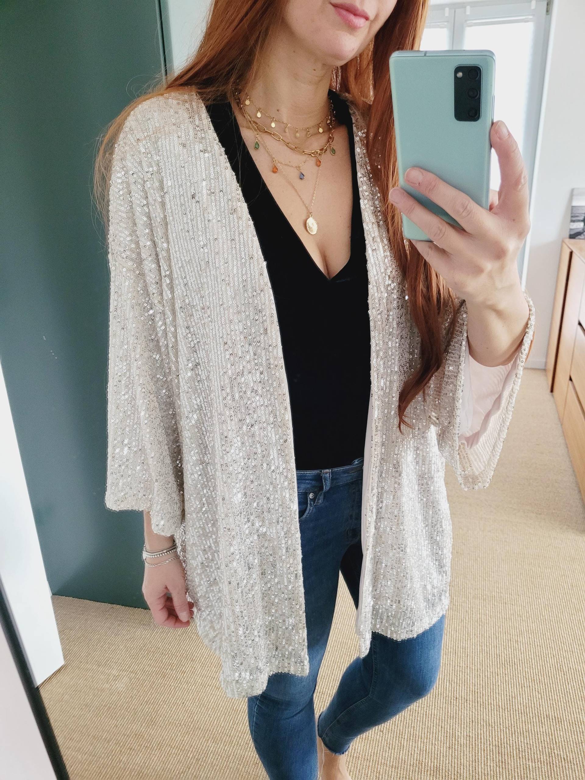 Customized Sequin Cardigan/ Beige Kimono Jacket/ Plus Size Party Cardigan/Glitter Blazer/ Christmas Weddingguest Outfit von RubyLines