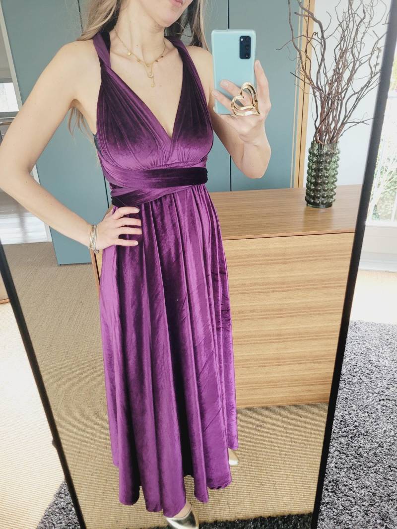 Customized Velvet Purple Infinity Dress, Multi Wrap Green Long Summer Wedding Bridesmaid Maxi Dress von RubyLines