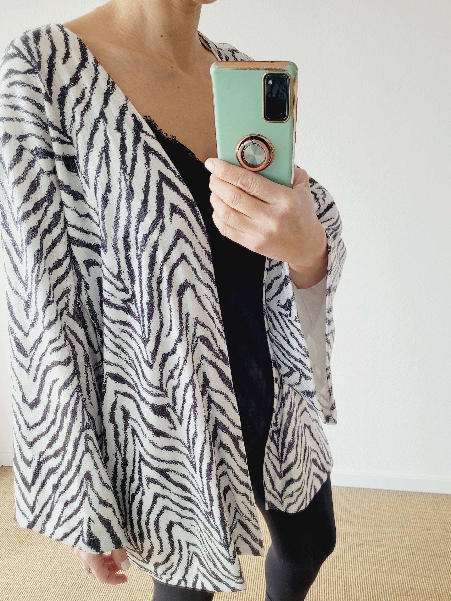 Evening Party Blazer, Zebra Sequin Jacket Black & White Jacket, Cocktail Jacket, Blazer, Sequin Cardigan von RubyLines