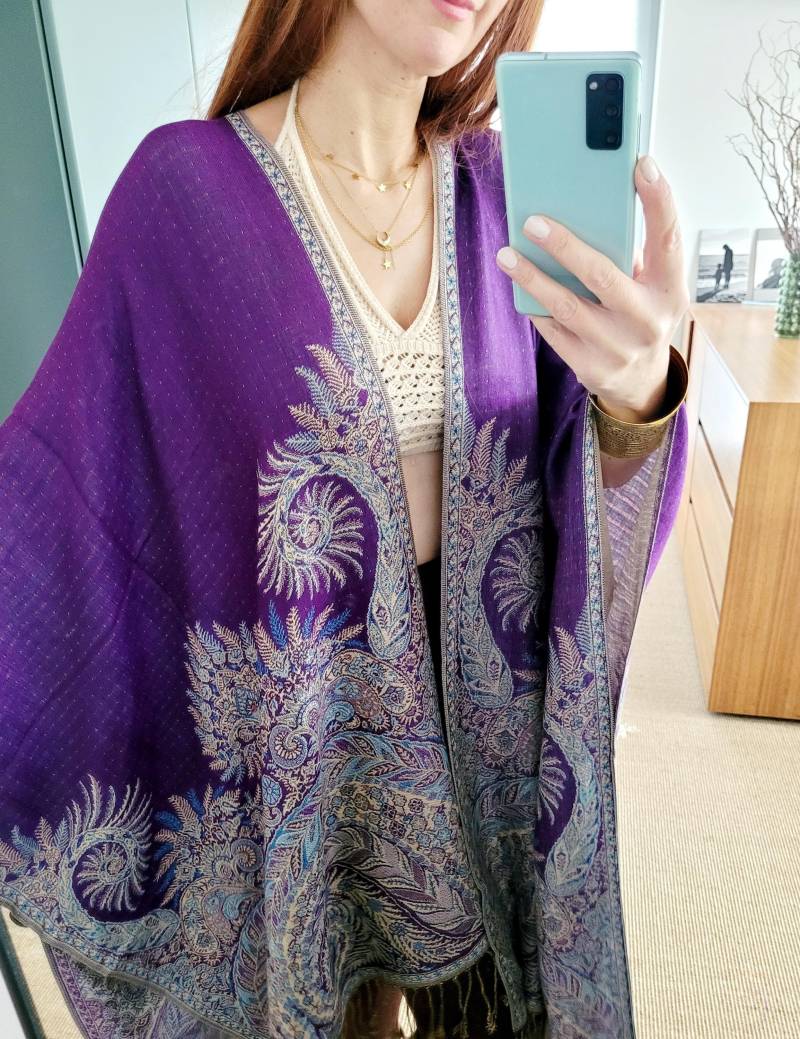 Handmade Kimono Damen, Unisex Langer Boho-Cardigan, Purple, Leichter Cardigan, Christmas Gift, Goldener Strickjacke, Unisex Kimono von RubyLines