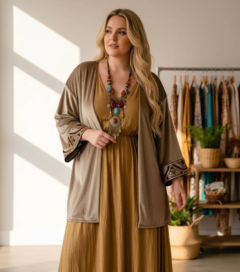 Maßgeschneiderter Gold Samt Cardigan Damen, Boho Chic Blazer, Plus Size, Embroidered Kimonojacke, Ethno Cardigan von RubyLines