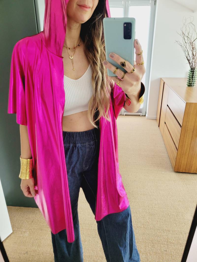 Metalic Cardigan, Kurze Jacke Mit Farbverlauf, Glitzernde Irisierende Jacke, Festival Cardigan, Shimmer Metallic Kimonojacke von RubyLines