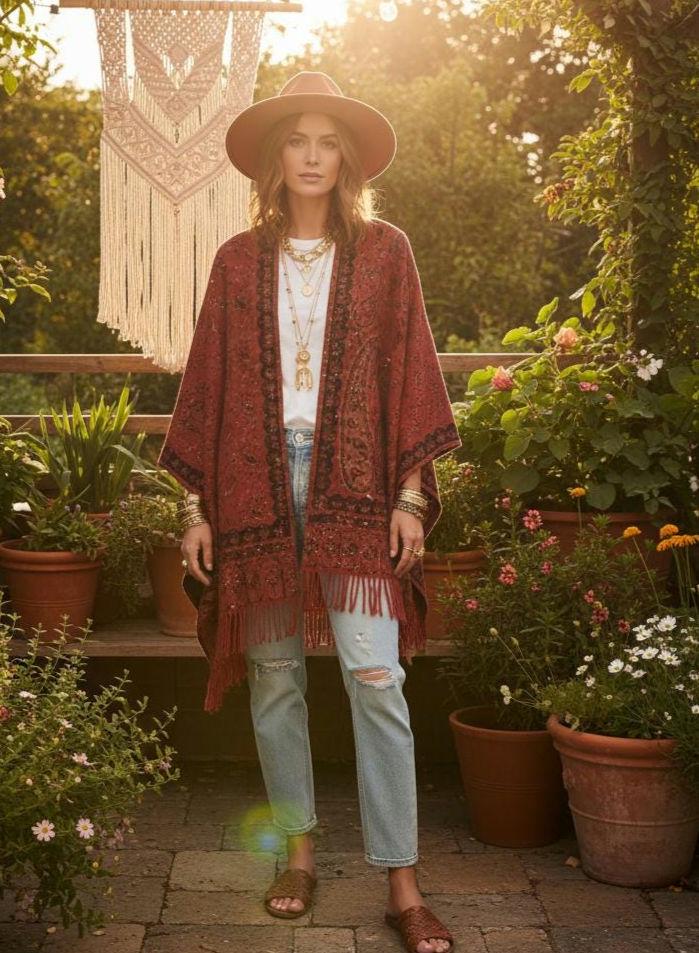 S-3xl Red Warm Cardigan With Paisley Print, Thick Boho Cardigan, Pink Purple Floral Green Jacket, Grey Black von RubyLines