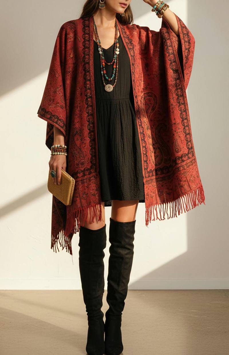 S-3xl Red Warm Cardigan With Paisley Print, Thick Boho Cardigan, Pink Purple Floral Green Jacket, Grey Black von RubyLines