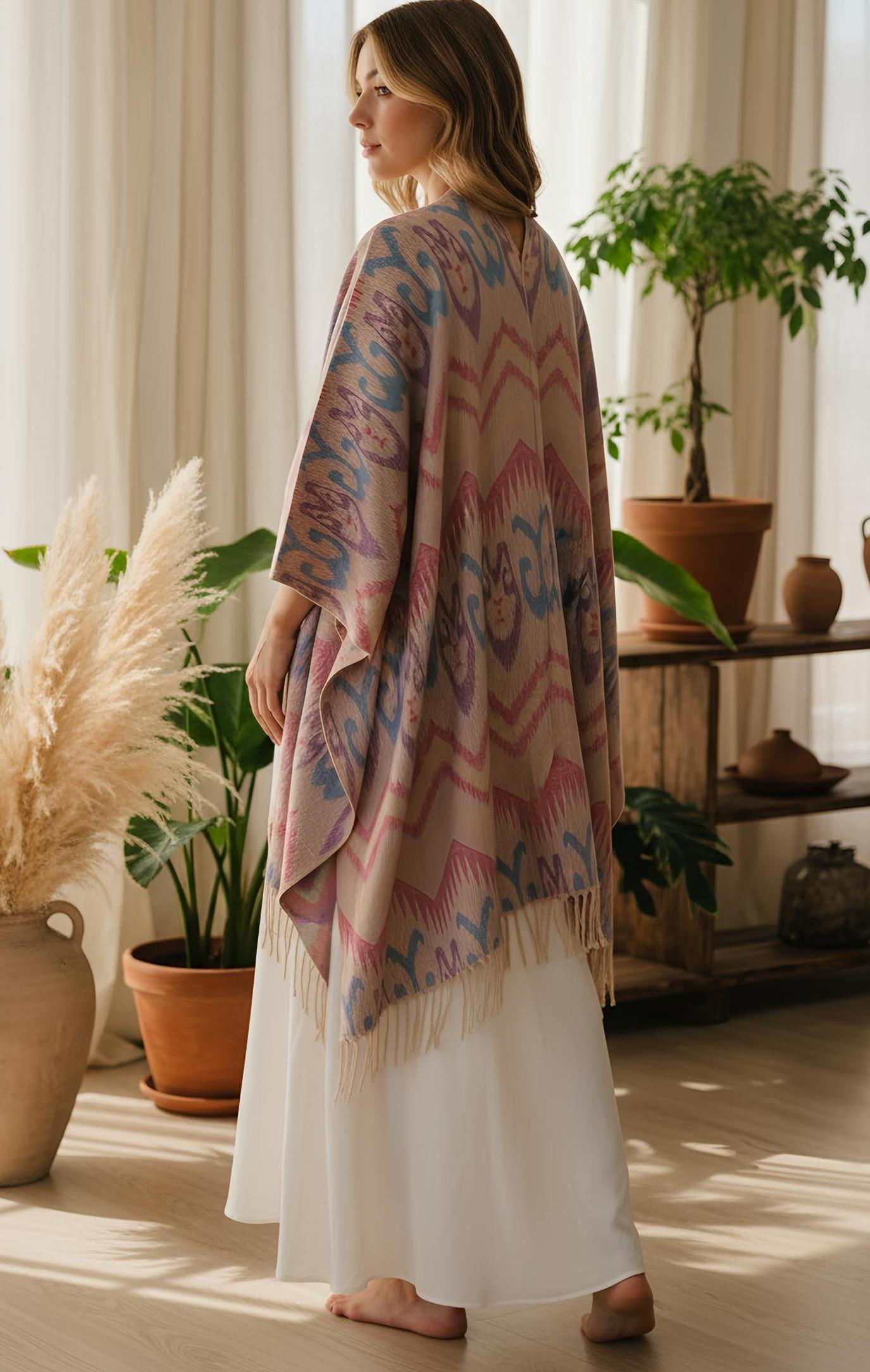 S-3xl Warm Cardigan With Abstract Print, Thick Boho Cardigan, Pastel Colors Pink Beige Jacket, Oversized S-3xl Warm Cardigan With Abstract Print, Thick Boho Cardigan, Pastel Colors Pink Beige Jacket, Oversized von RubyLines