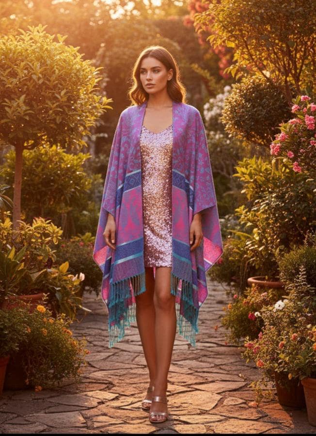 Spring Women Kimono, Langer Boho-Cardigan, Paisley-Print-Kimono, Leichter Cardigan, Pink & Purple Jacke, Grün-Goldener Kimono Men von RubyLines