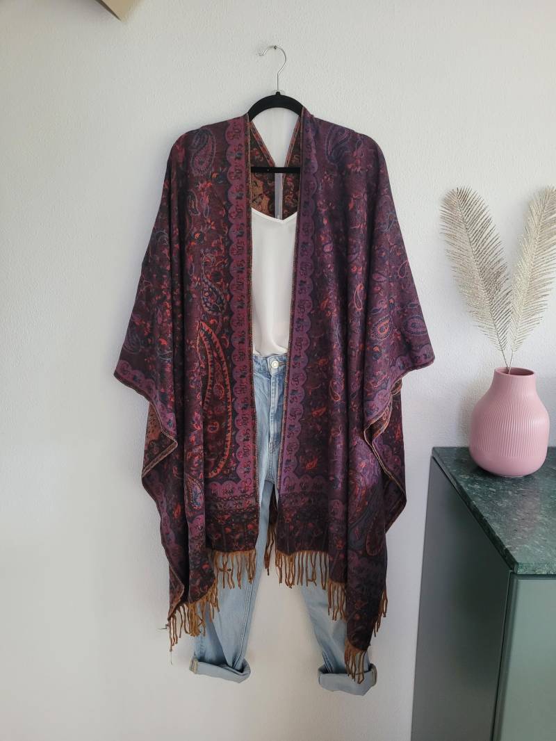 Plus Size Warm Cardigan With Paisley Print, Thick Cardigan, Spring Boho Pink Purple Christmas Gift Plus von RubyLines